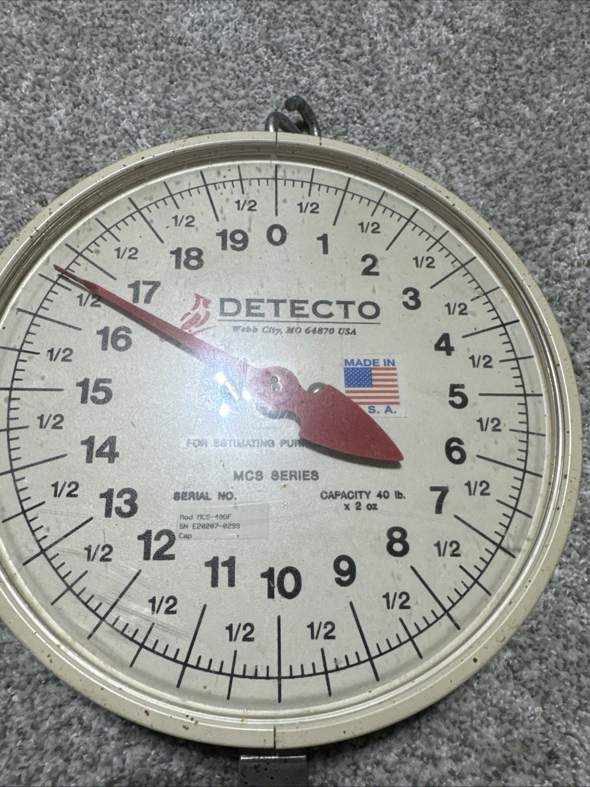 Detecto, MCS-40df Hanging Dial Scale with Fish Pan, 40 lb x 2 oz