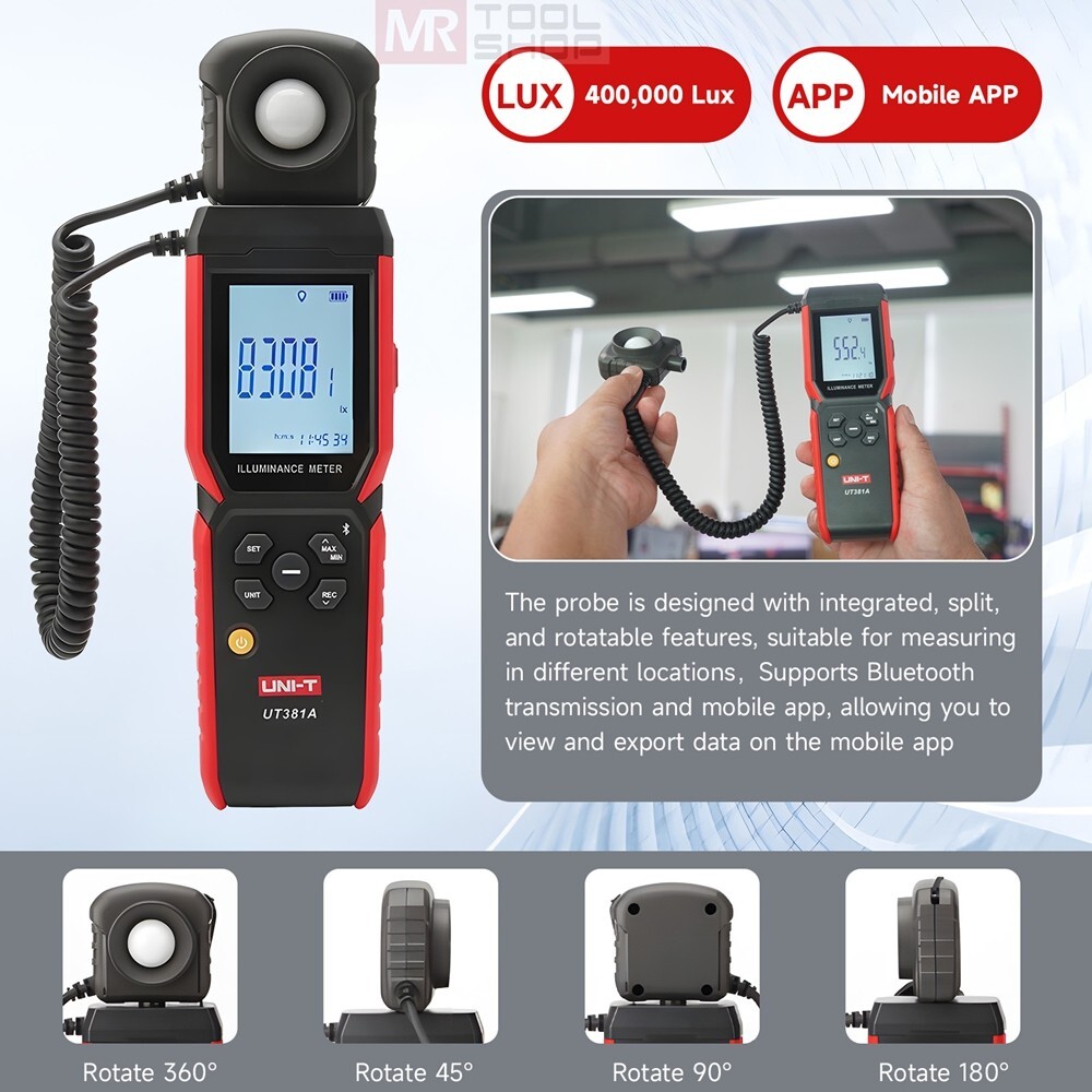 UNI-T UT381A Digital Illuminance Light Meter Bluetooth Luxmeter 400,000lx APP C