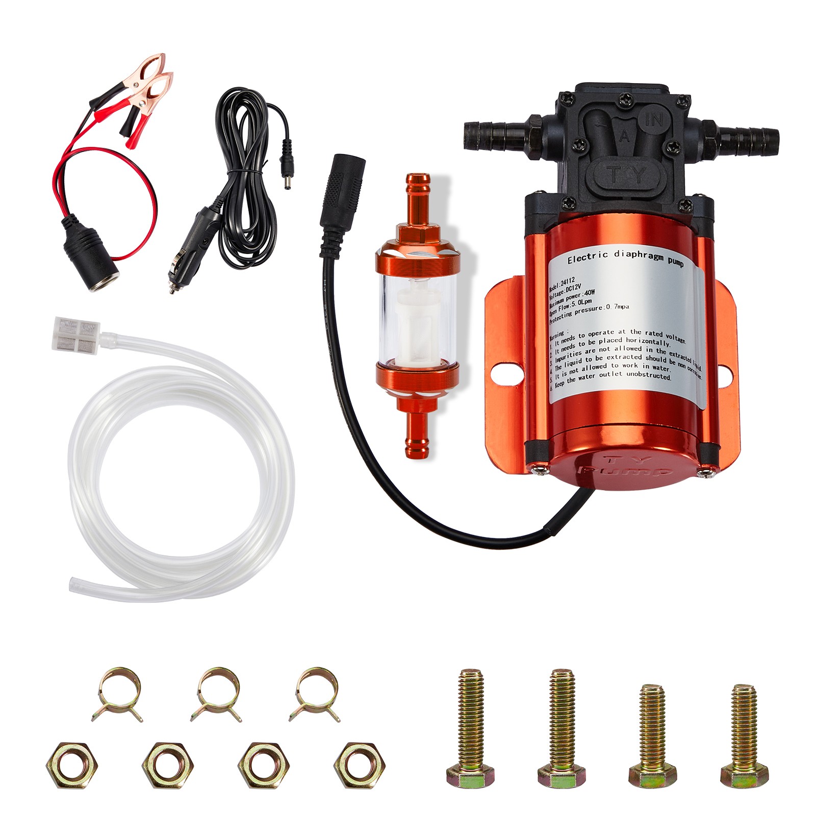 12V Electric Fuel Transfer Pump Kit For Gas Diesel w/ Hose Clips Cables 120GPH