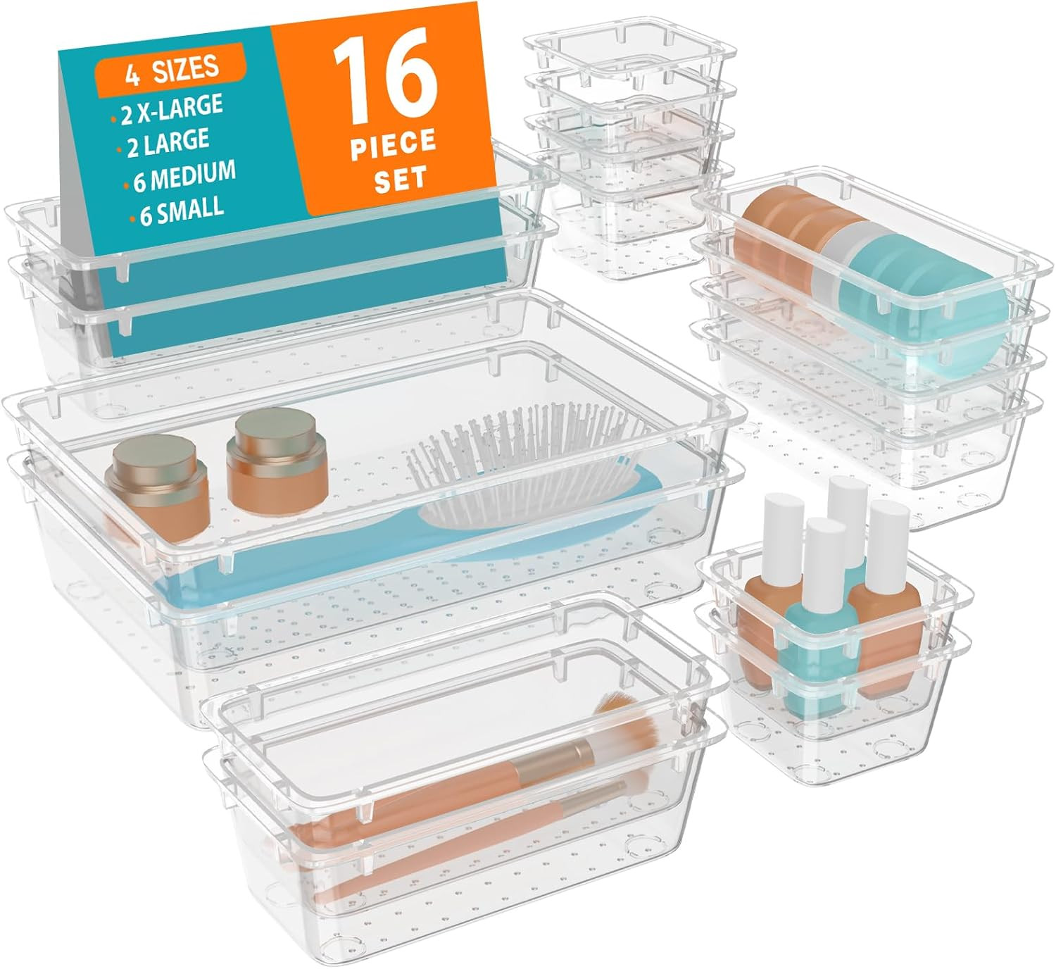 Storage Organizer Bins Clear Drawer Dividers for Office Bathroom Crafts Kitchen