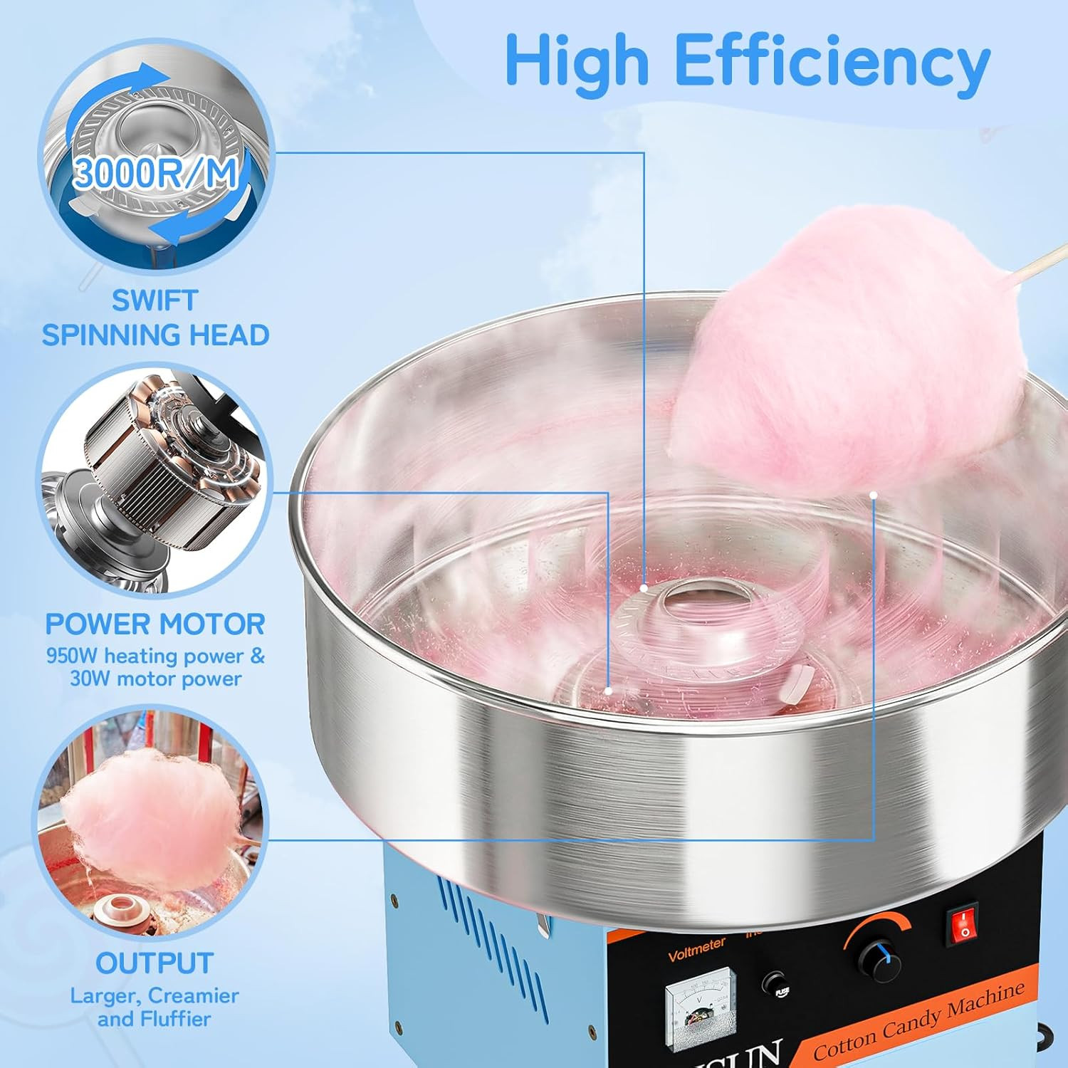 ROVSUN 21 Inch Cotton Candy Machine,Electric Commercial Cotton Candy Maker Machi
