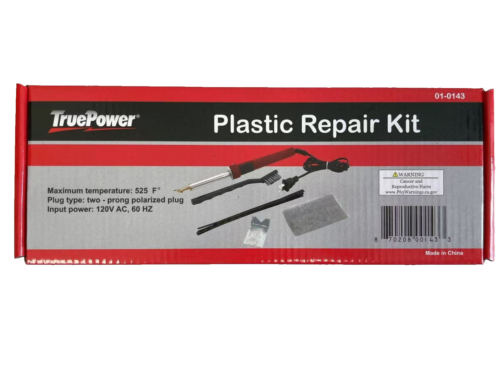 Plastic Welding Kit with Black Plastic Rods and Mesh, 80 Watt Iron