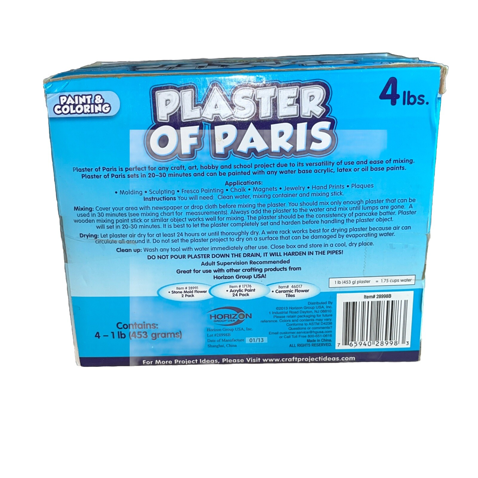 Plaster of Paris, ALL PURPOSE Sets In 20 To 30 Minutes – 4 Lbs Paint & Color