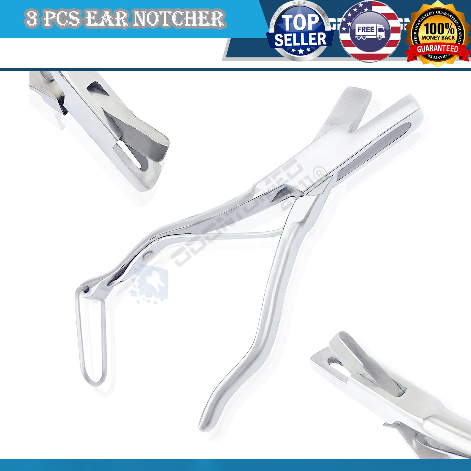 3 PC PREMIUM BULL EAR NOTCHER U V O SHAPE SHEEP GOAT COW BUFFALO HORSE DOG ODM