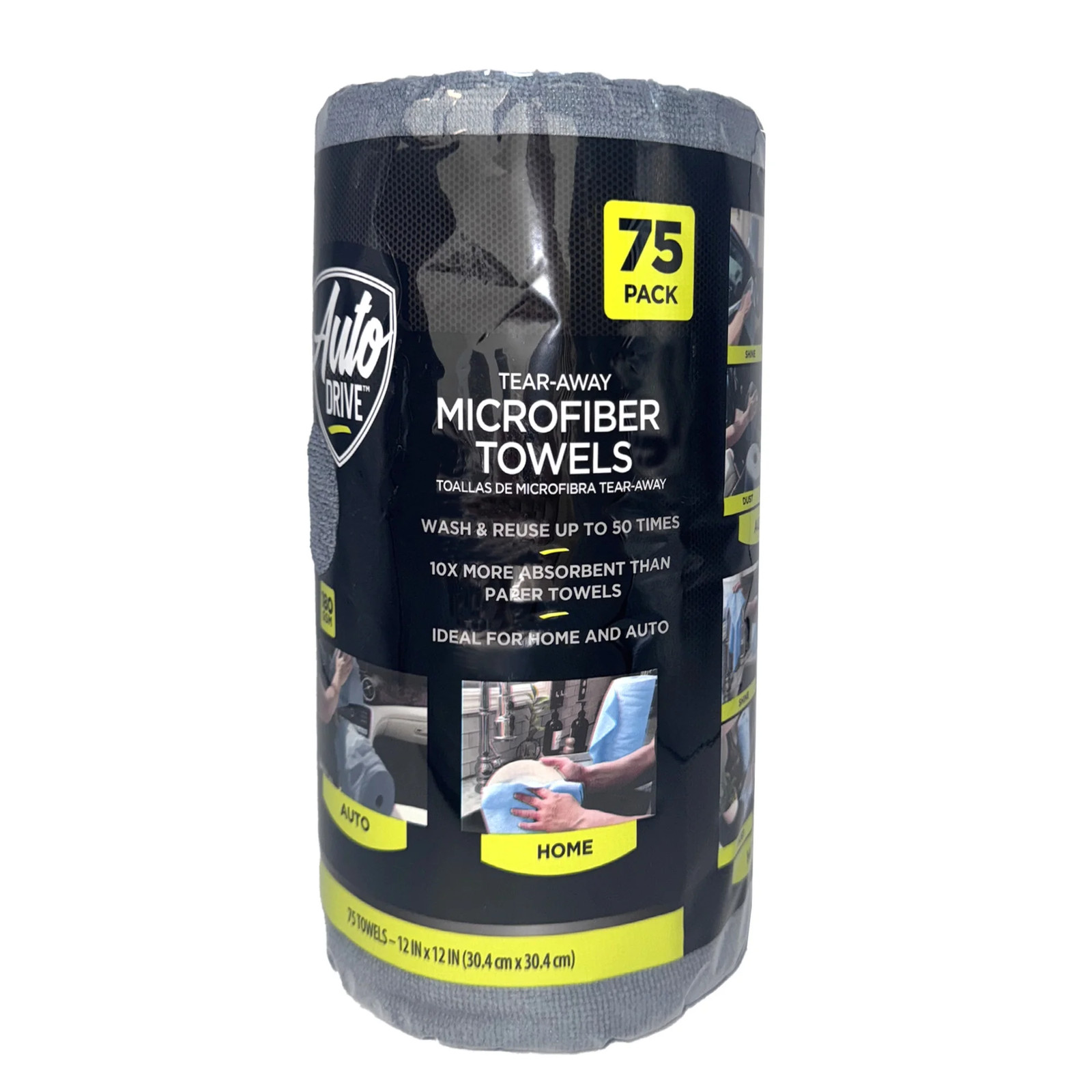 Auto Drive 75-Pack Tear-Away Microfiber Car Wash Towel Roll, Multipurpose