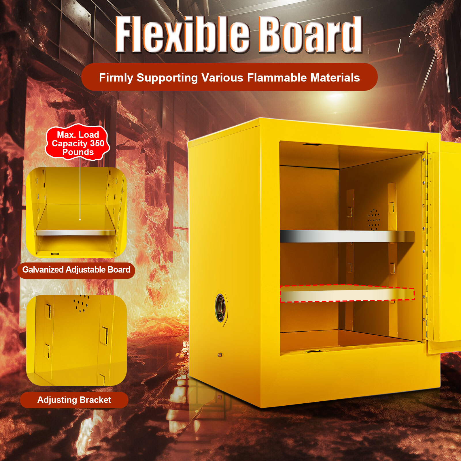 45.5L/12gal Fireproof Safety Storage Welded Cabinet Bin Flammable Liquid Storage