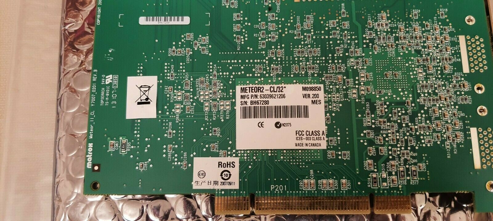 Matrox Y7007-0201 Rev B METEOR2-CL/32 Frame Grabber Card