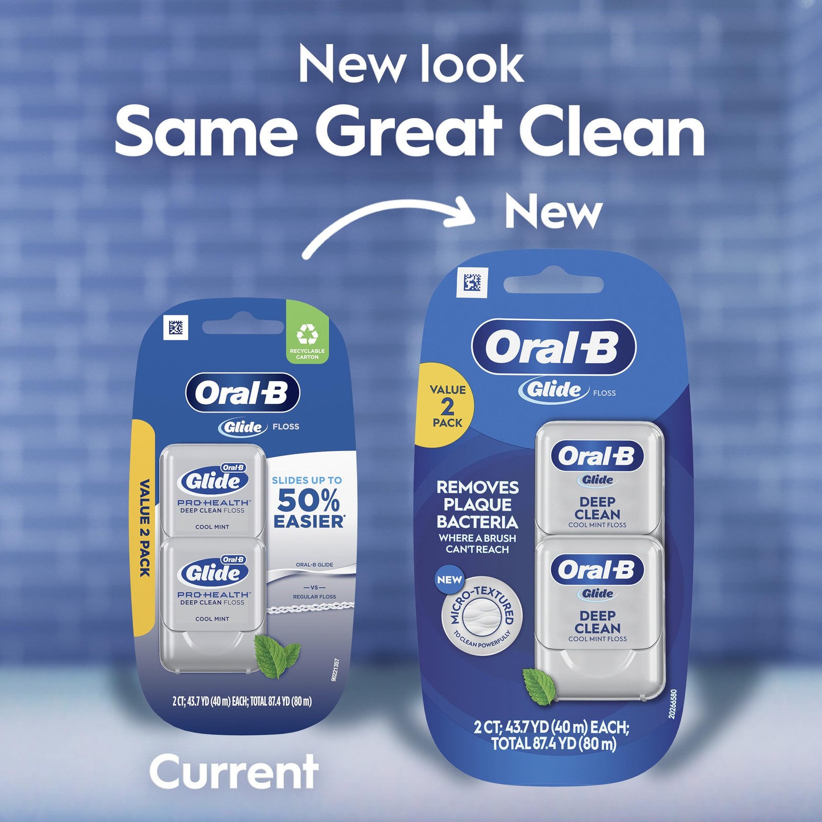 Oral-B Glide Deep Clean Cool Mint Dental Floss, Value 2 Pack (40m Each)