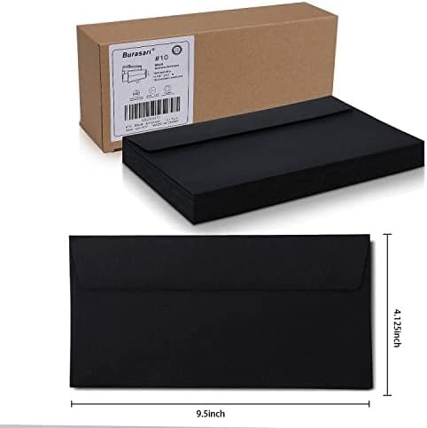 Burasari 100Qty#10 Black Business envelopes 4.125×9.5In- windowless design