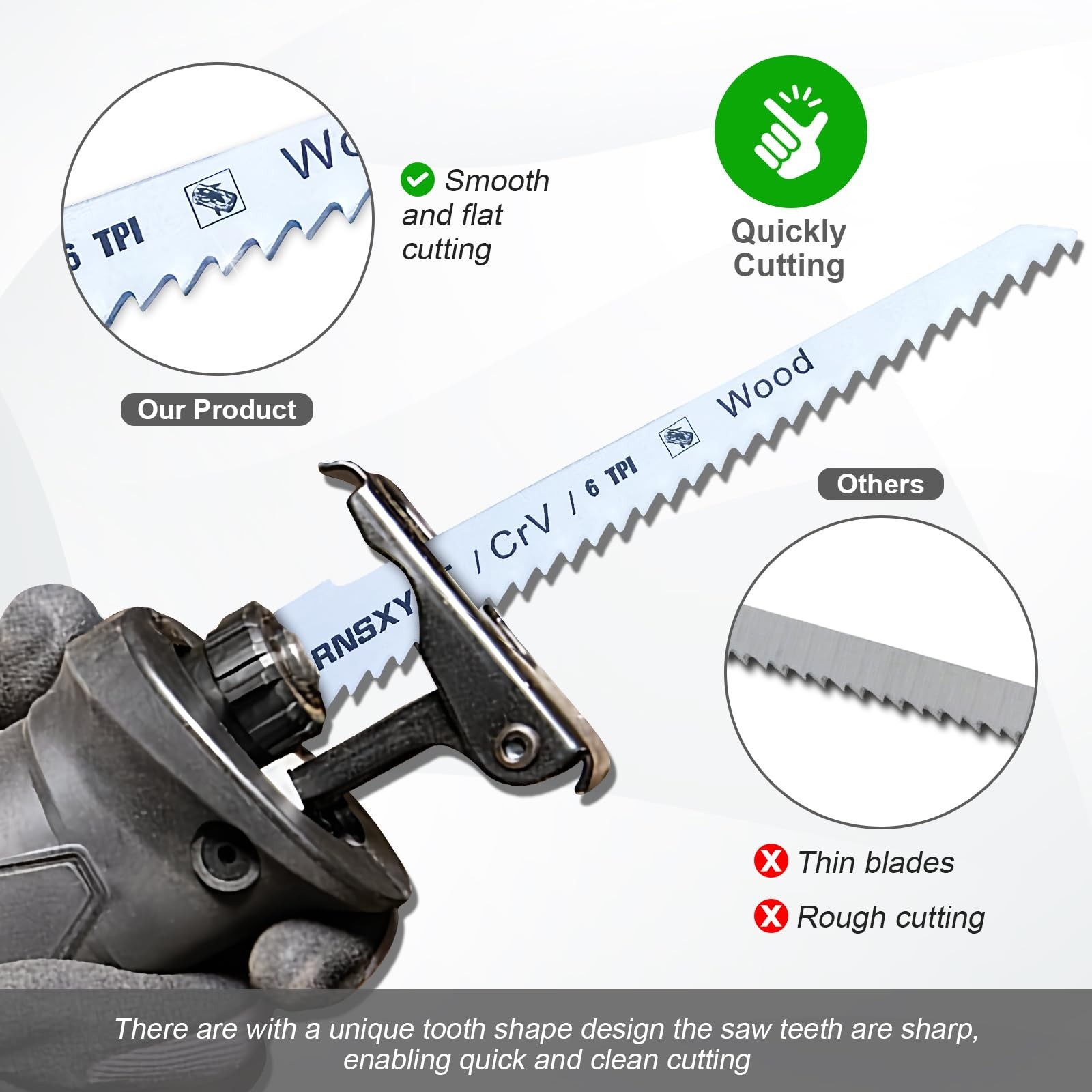 8PCS Reciprocating Saw Blades for Wood Pruning, Including Premium 6Pcs White