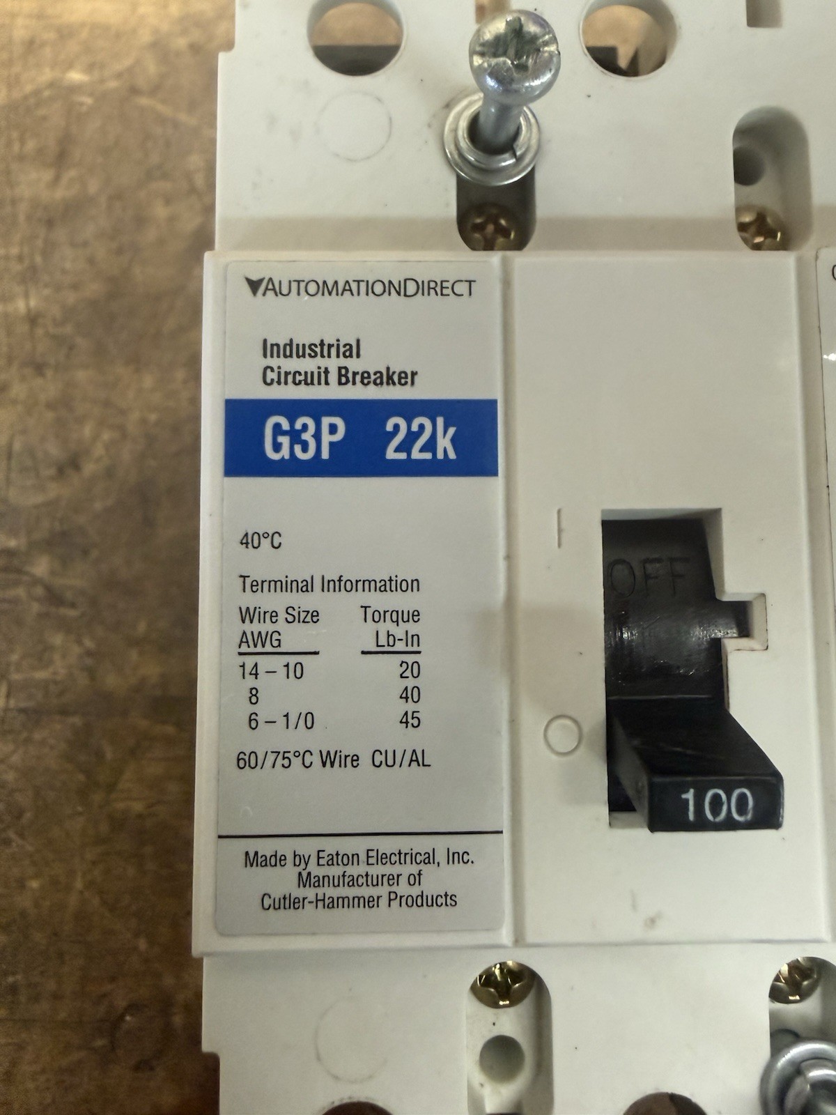 Automation Direct, G3P 22k 100Amp, Industrial Circuit Breaker, 100Amps, 3 Poles