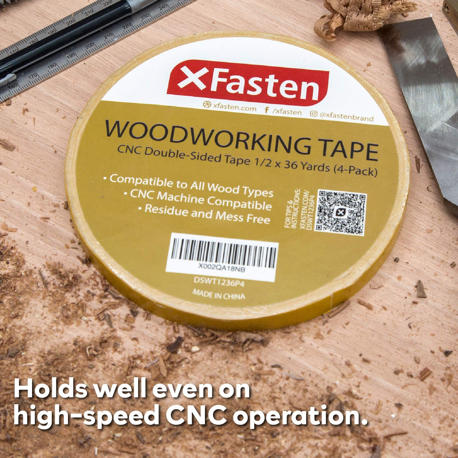 XFasten Double Sided Woodworking Tape 1/2″ x 36 Yards (4-Pack)