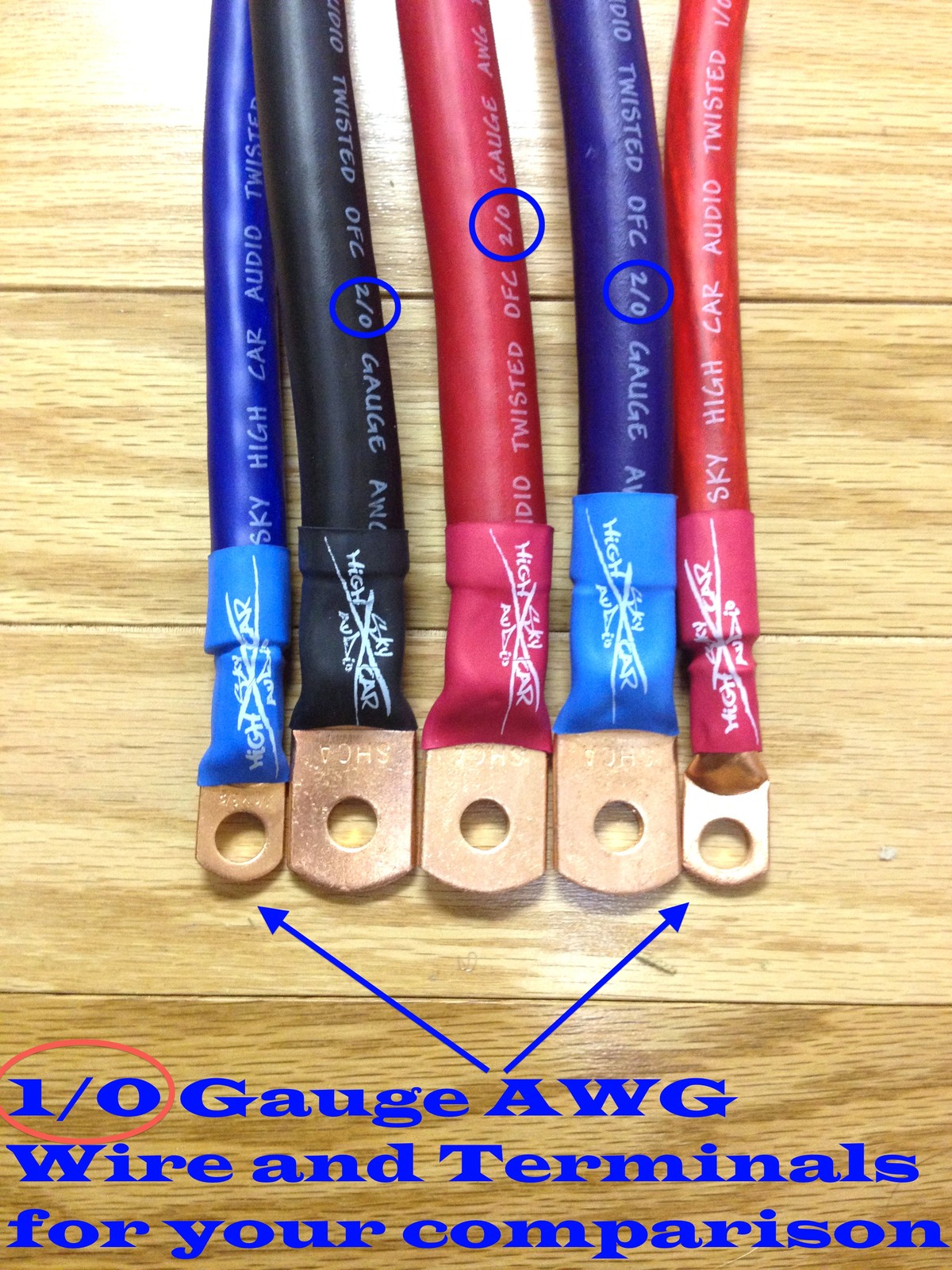 10 2/0 Gauge Copper Ring Terminals w/ BLUE & BLACK Heat Shrink Tubing Lugs 3/8″