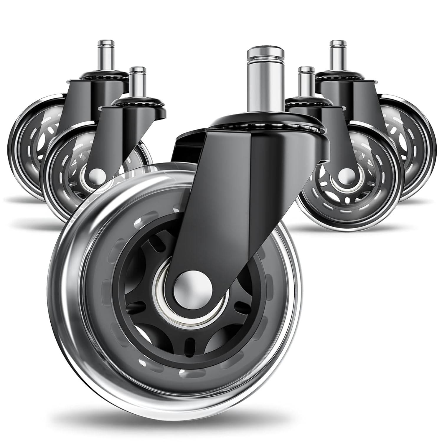 Heavy Duty 3 Inch PU Office Chair Wheels for Hardwood Floor Protection 5 Pack