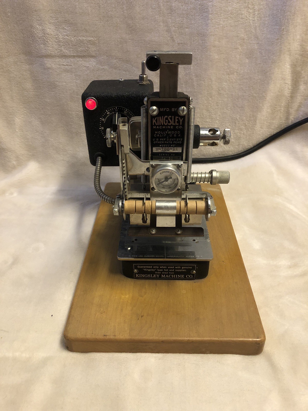 Kingsley Model M-100-BA Hot Foil Stamp Press Machine (Works) No Handle Or Stamps