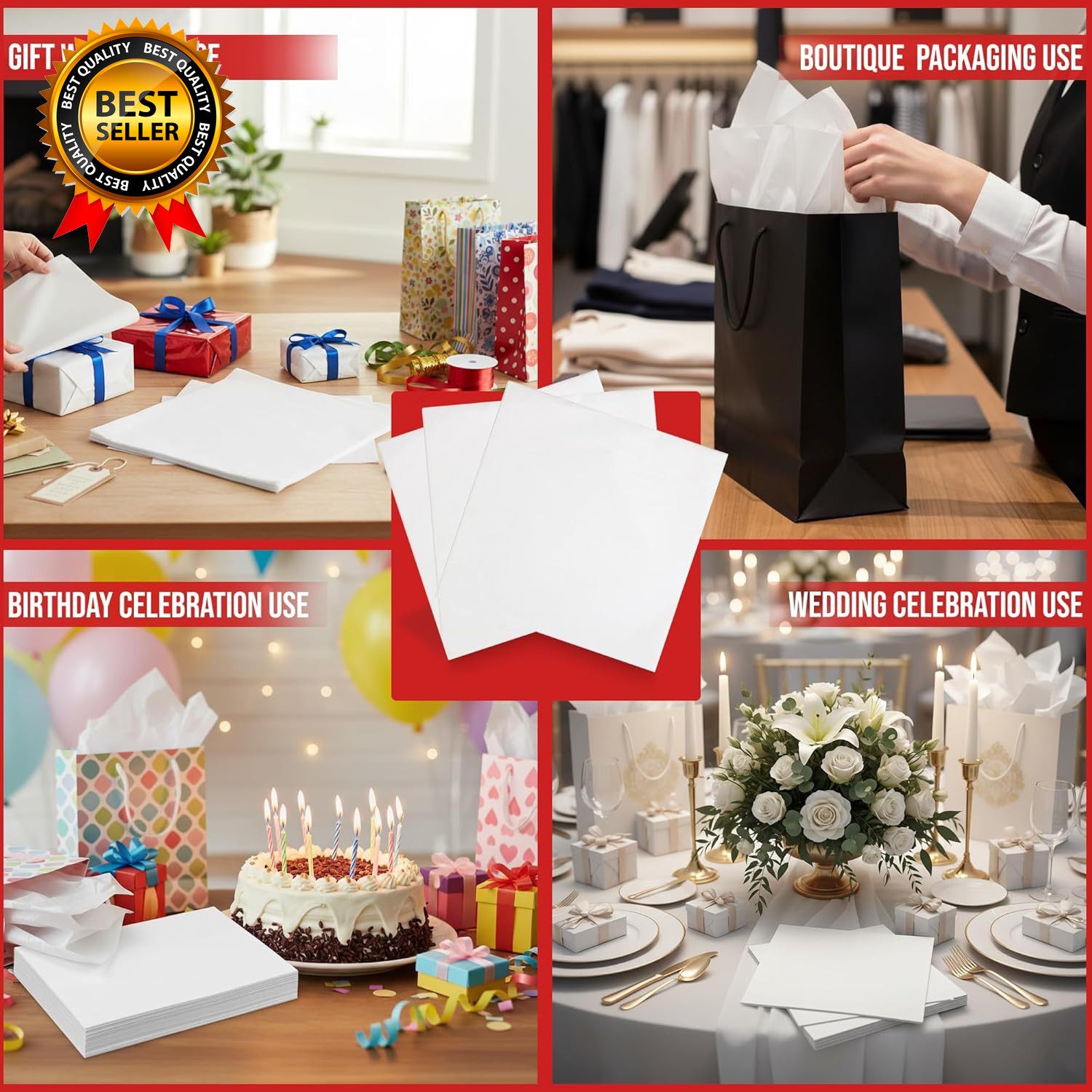 1,000-Sheets Bulk Premium Gift Wrap Tissue Paper White 20 X 30 Inches Premium