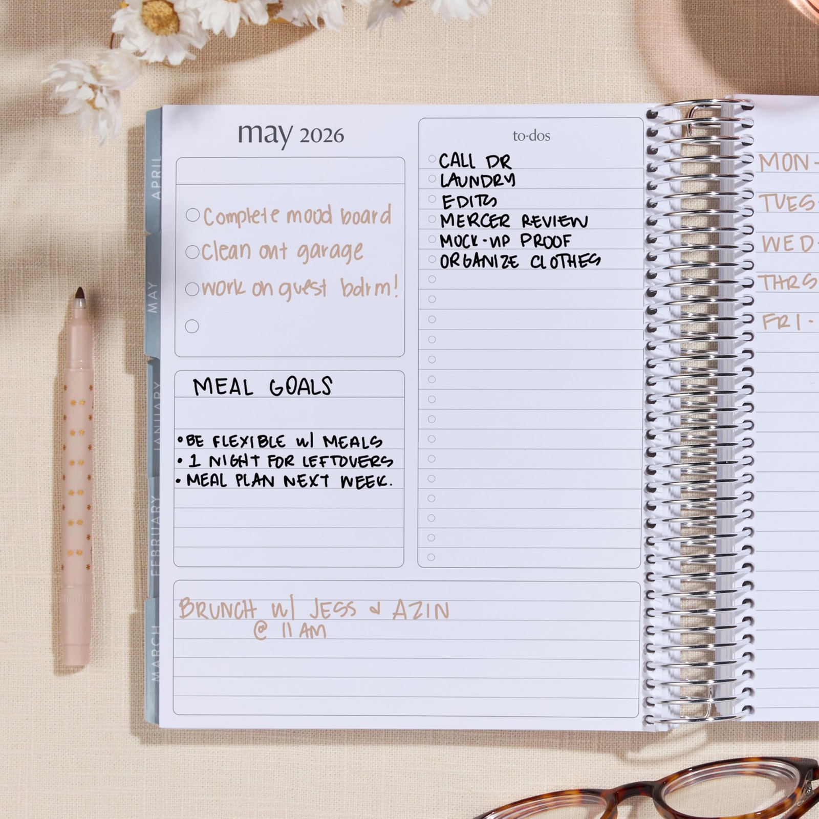 Erin Condren 7X9 Coiled Life Planner January 2026 – December 2026 – Bouquet