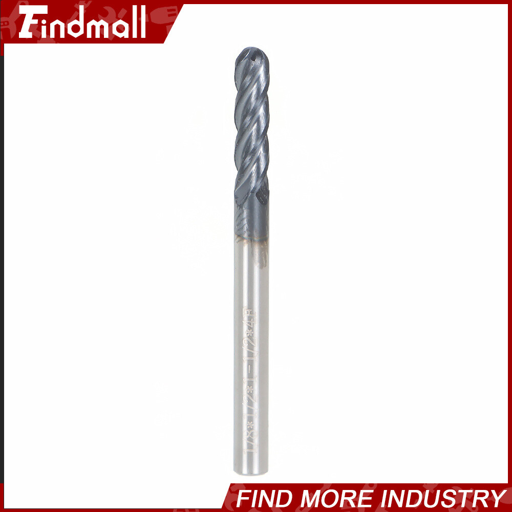 5 PCS 1/8″ 4 Flute 1-1/2″ Overall Length Ball Nose Carbide End Mill
