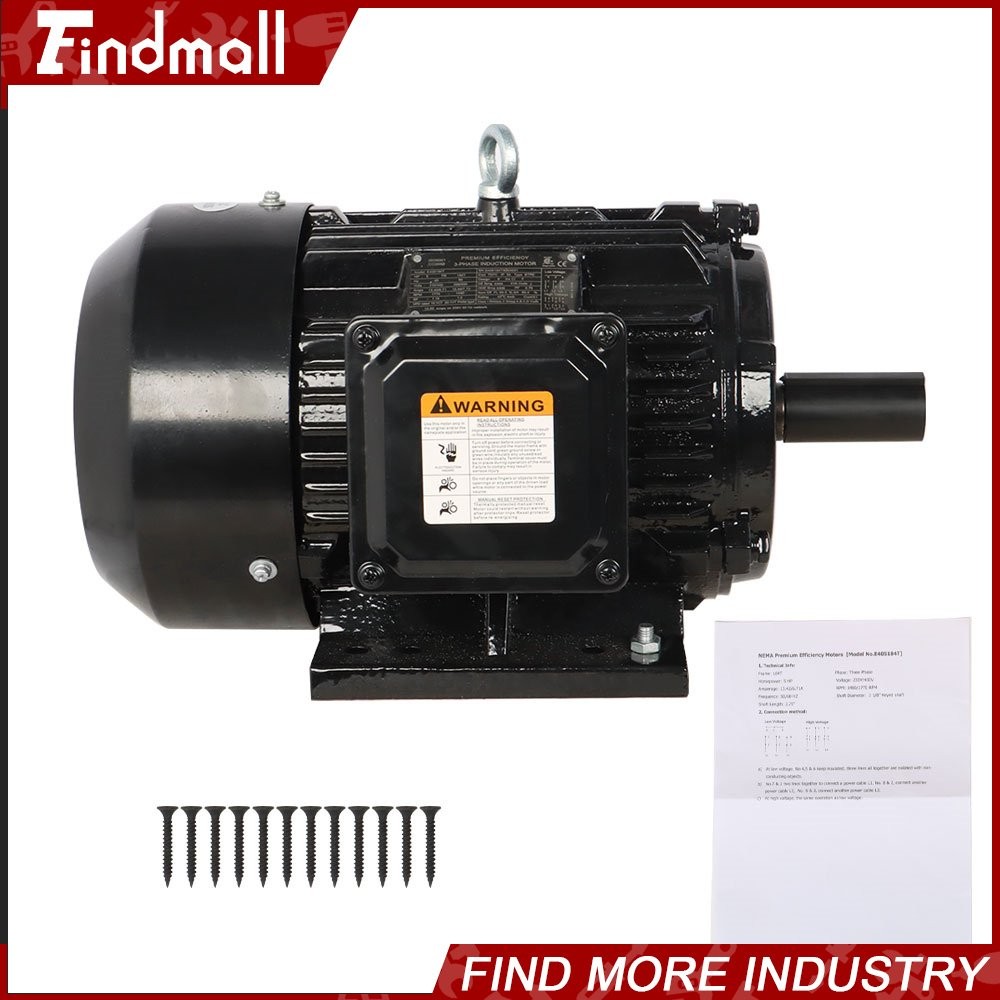 5 HP 3 Phase Electric Motor 1800 RPM 184T Frame TEFC 230/460 Volt Severe Duty