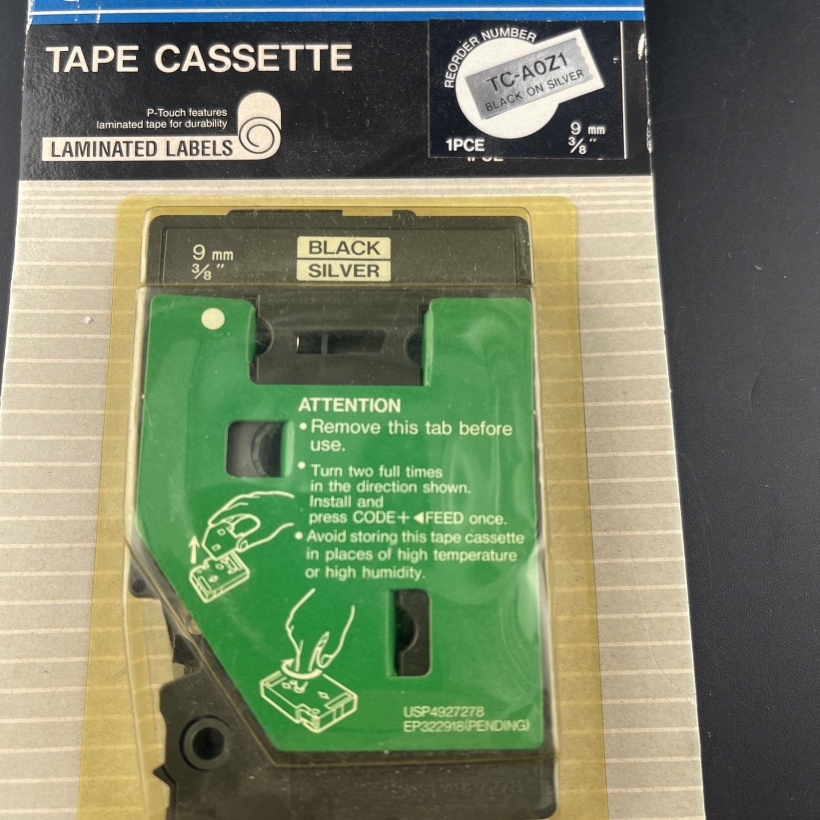 Brother TC-A0Z1 Black on Silver P-Touch 9 3/8 mm Label Tape Cassette 25 Feet