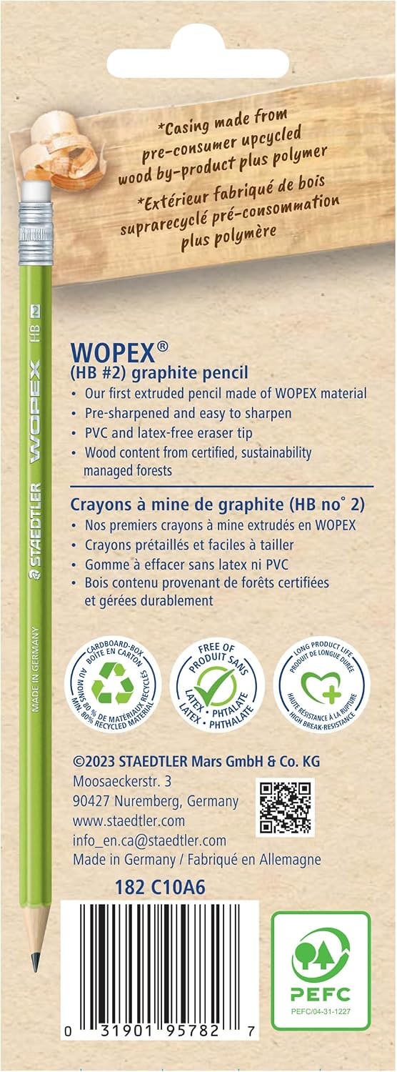 STAEDTLER WOPEX Pre-Sharpened #2 Pencils, Pack of 10 – Ergonomic Triangular Shap