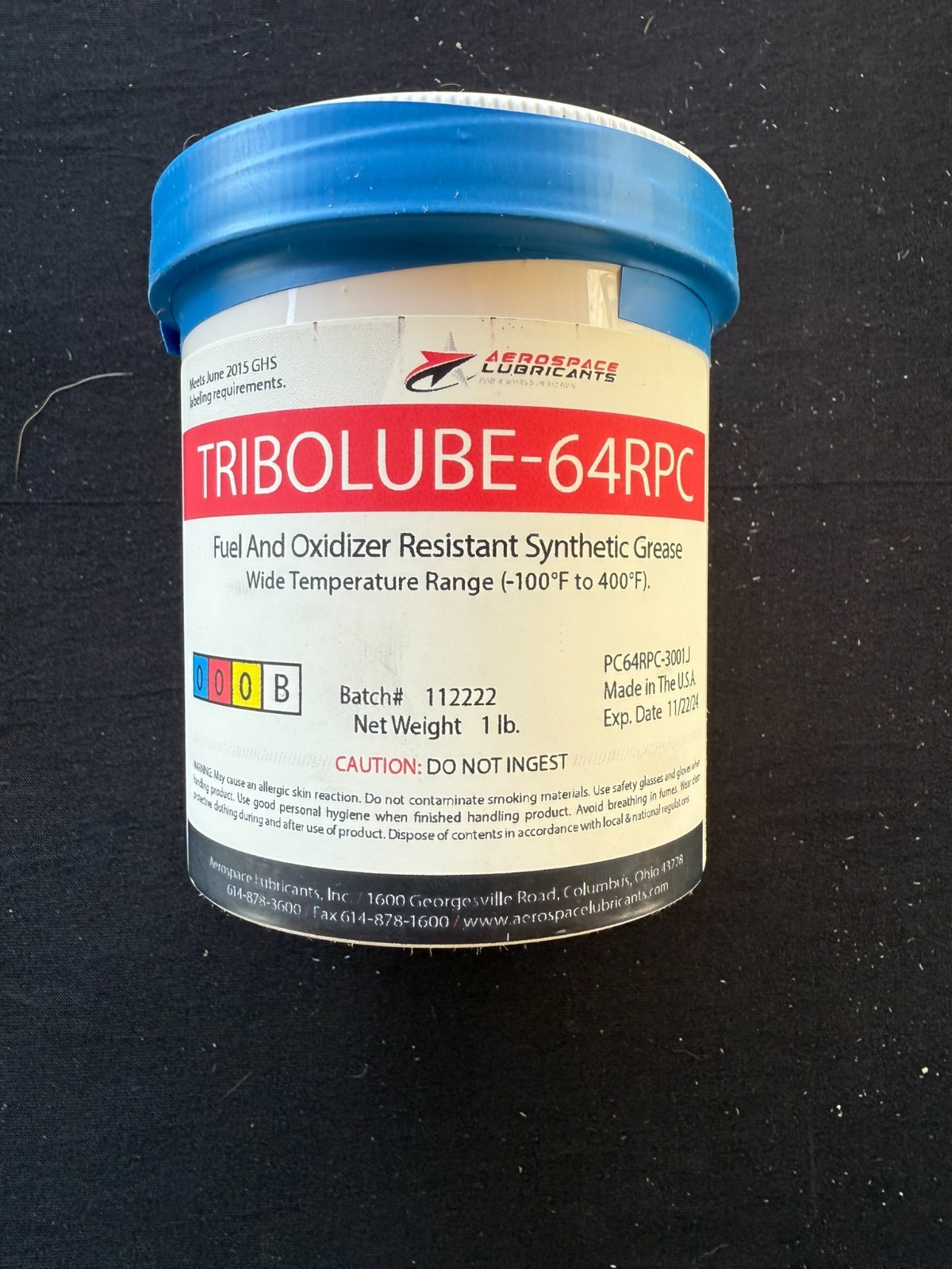TRIBOLUBE-64RPC – AEROSPACE LUBRICANT – Fluorinated Polyether Grease – 1 lb jar