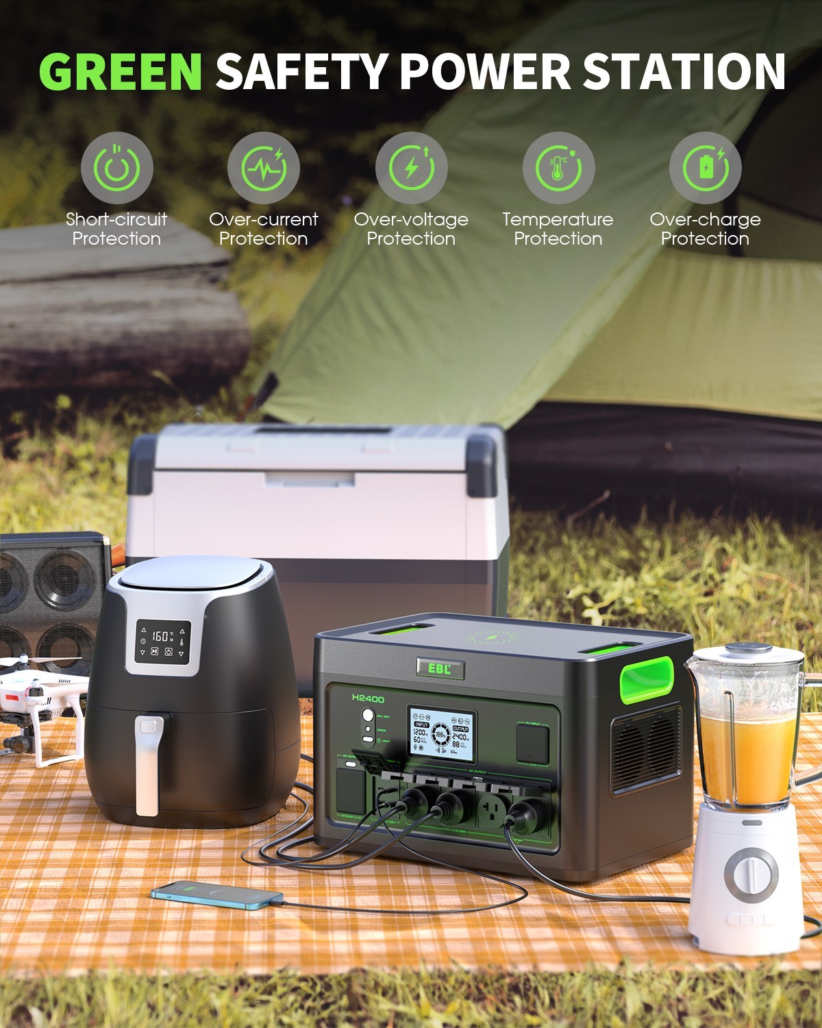 2400W 1843.2Wh Power Station Portable Solar Generator RV LiFePO4 Backup Battery