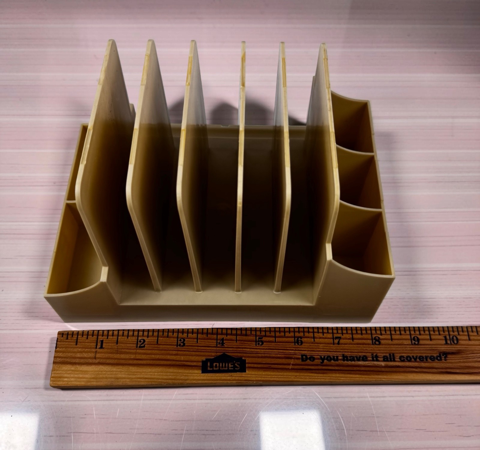 Vintage Action Industries Desk Organizer MCM Plastic Mail Sorter Caddy Tan USA