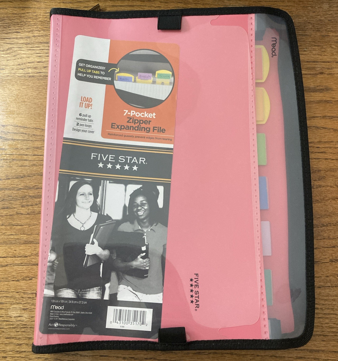 Mead 5 Star 7 Pocket Customizable Expanding File Folder Zipper Closure Pink New