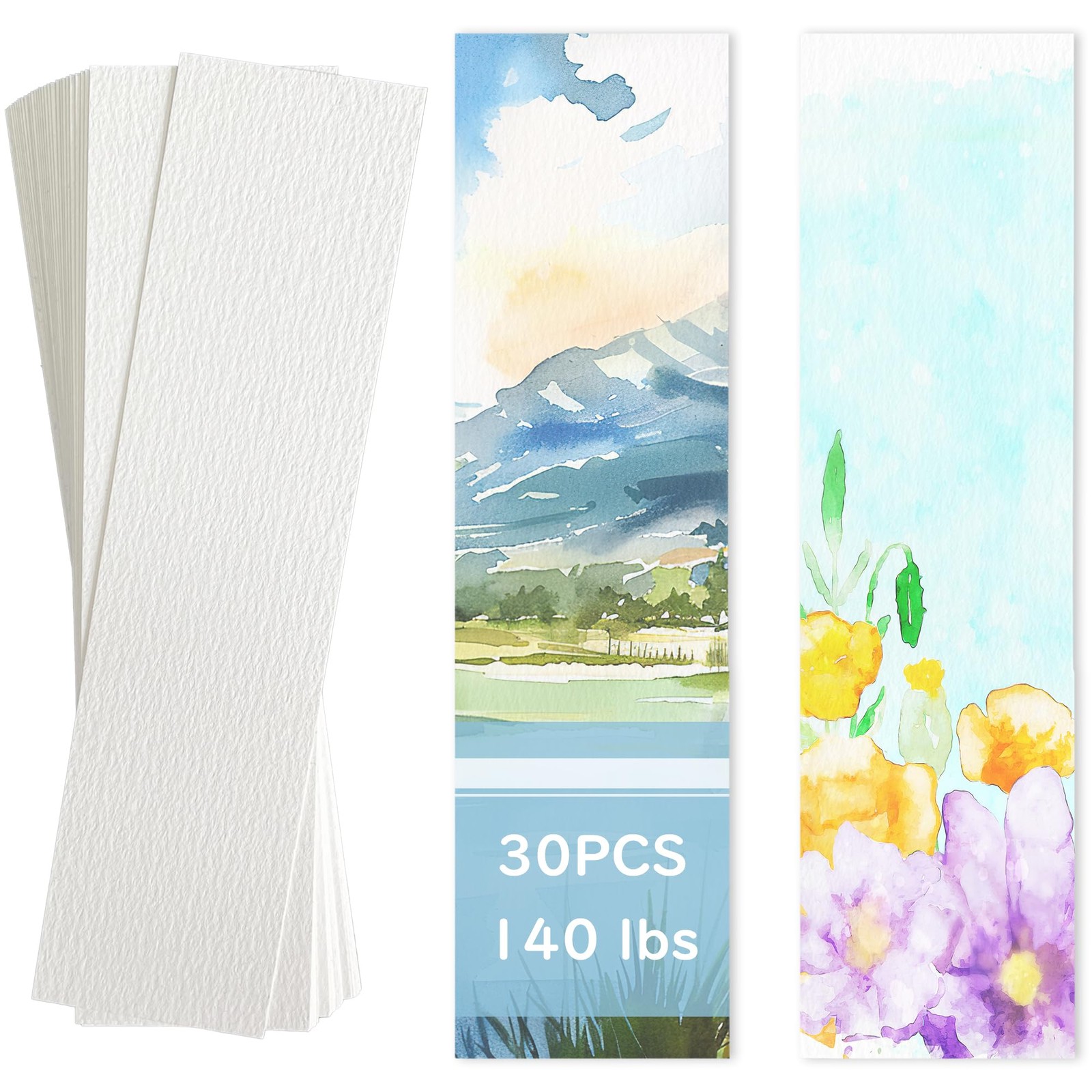30 PCS Watercolor Paper Blank Bookmarks 1.9″ x 7.8″, White 7.8 IN, white