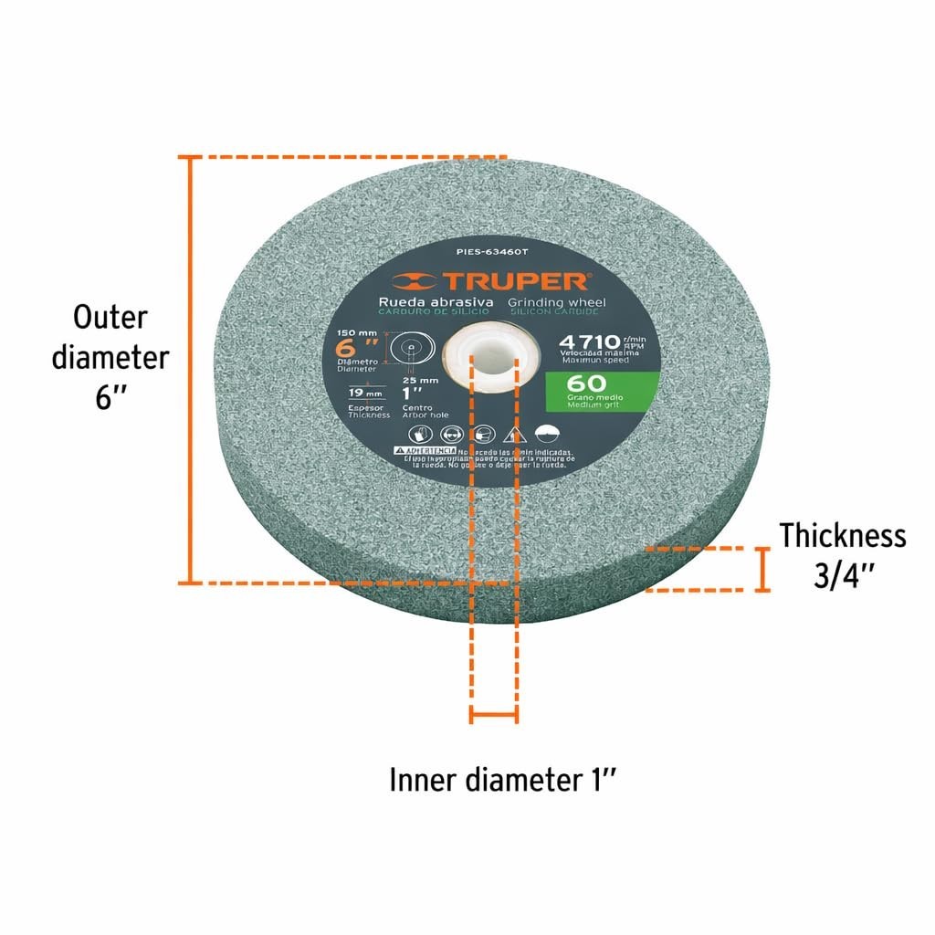 Truper Silicon Carbide Grinding Wheel for Bench 6 inches x 0.75