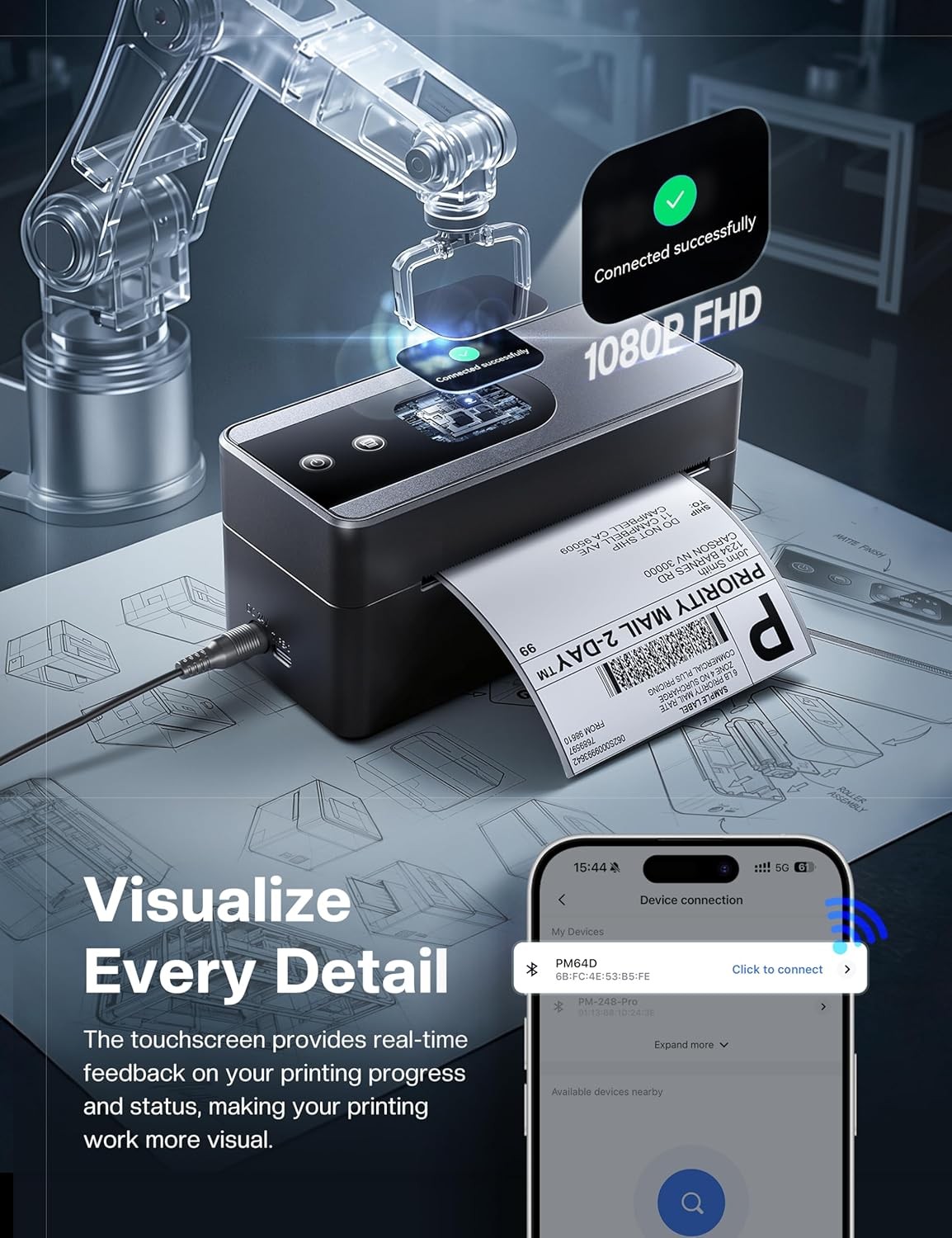 Phomemo Thermal Label Printer Upgraded with Touchable Screen + 20pcs Papers