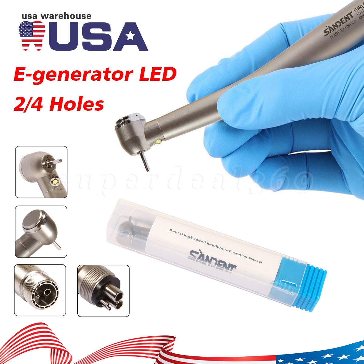 Dental High Speed Handpiece LED Type Turbine 2/4 Holes E-generator Triple Spray