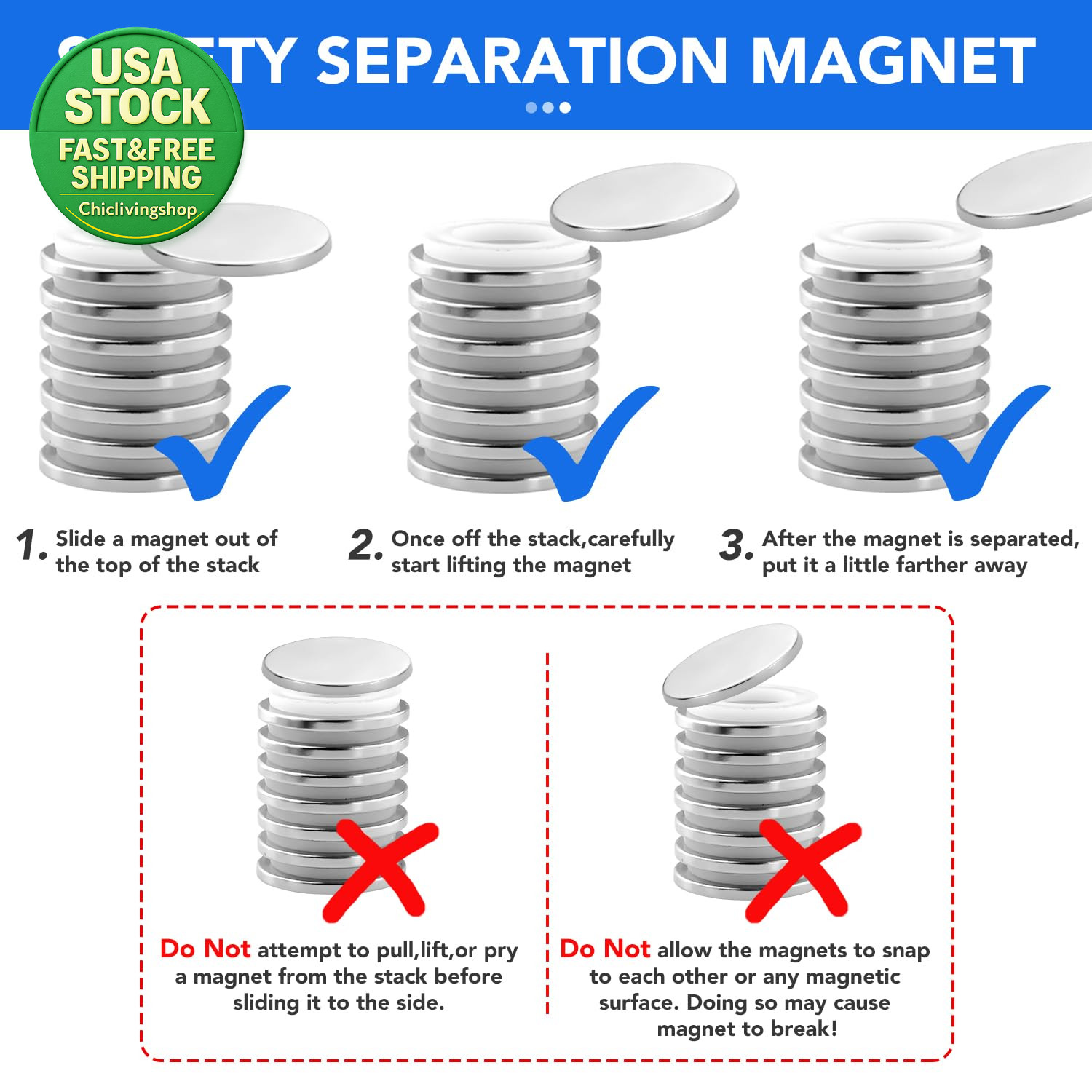 Neodymium Disc Magnets 1.26 Inch Diameter Rare Earth Strong Adhesive 6 Pack