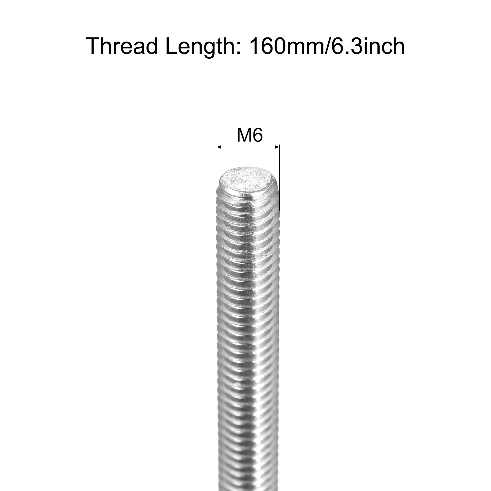 4Pcs Fully Threaded Rod M6x160mm 1mm Pitch 304 Stainless Steel Right Hand