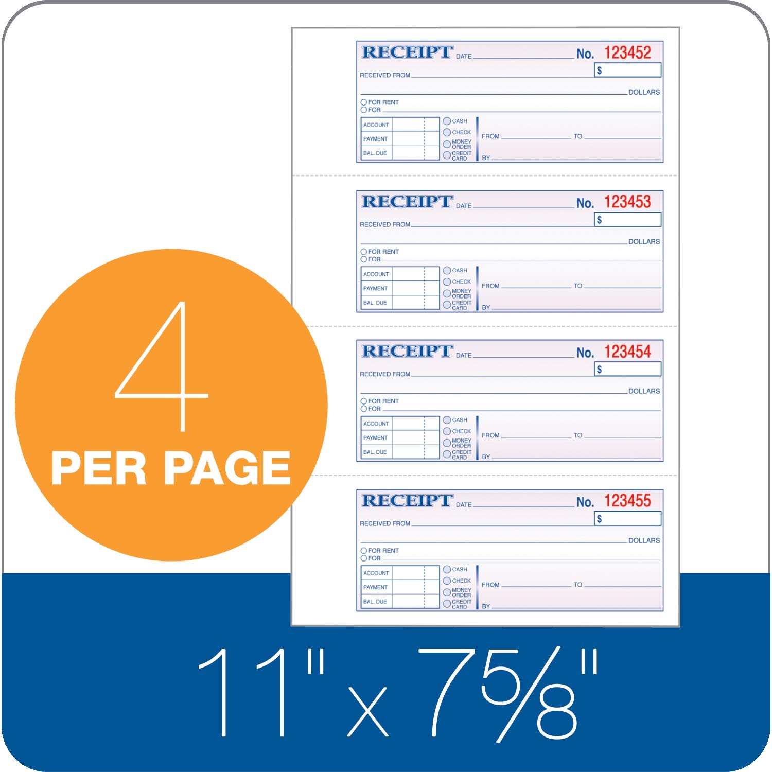 TOPS Money/Rent Receipt Book, 3-Part, Carbonless, 11 x 7-5/8 Inches, 4 Receipts/