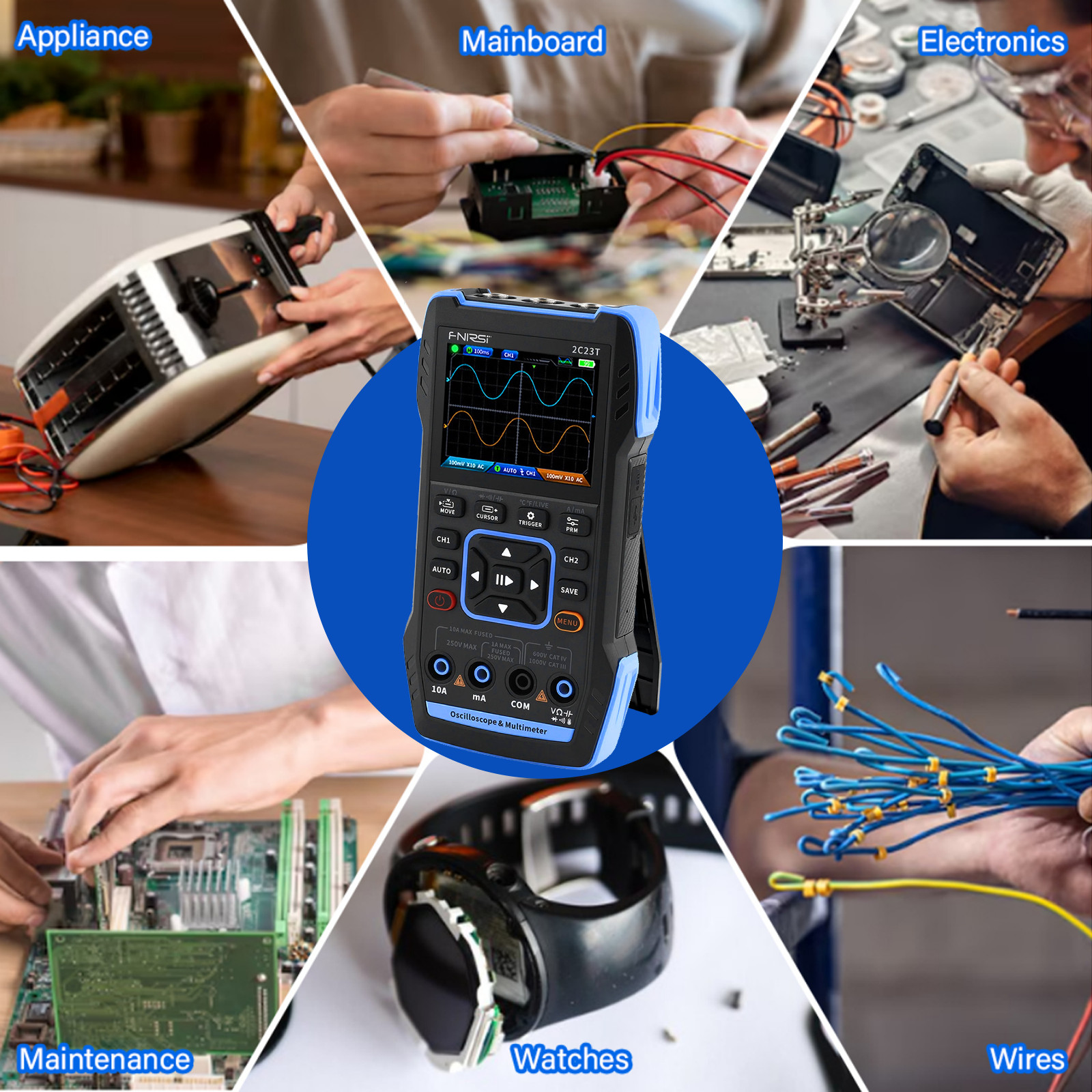 Portable FNIRSI 2C23T Handheld Digital Oscilloscope+Multimeter+Signal Generator