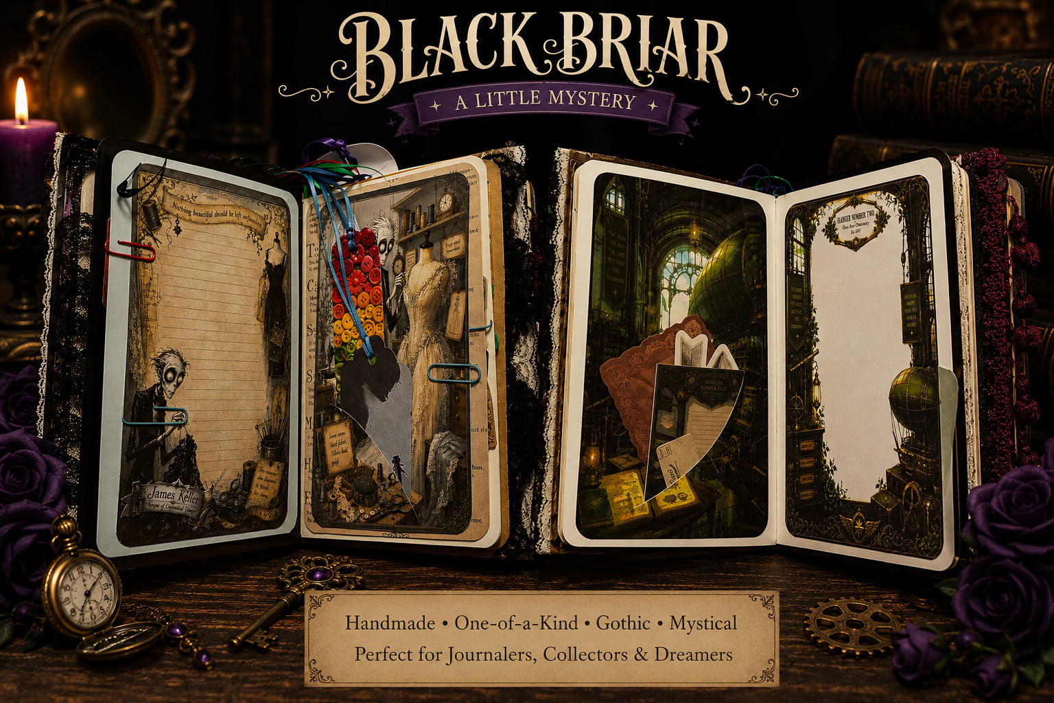 Handmade Gothic Junk Journal Black Briar Tim Burton Style Interactive OOAK