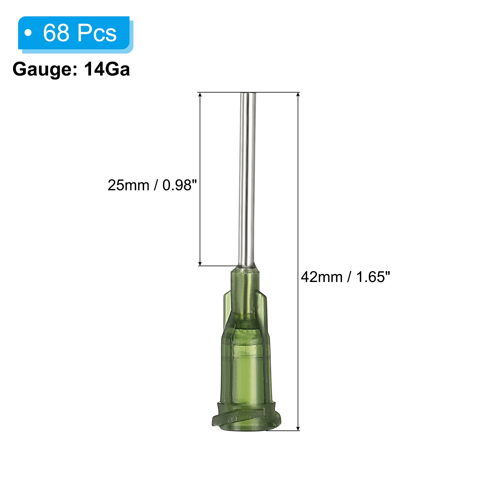 14Ga Dispensing Needles, 68PCS 1inch Blunt Tip Dispensing Needle, Dark Green