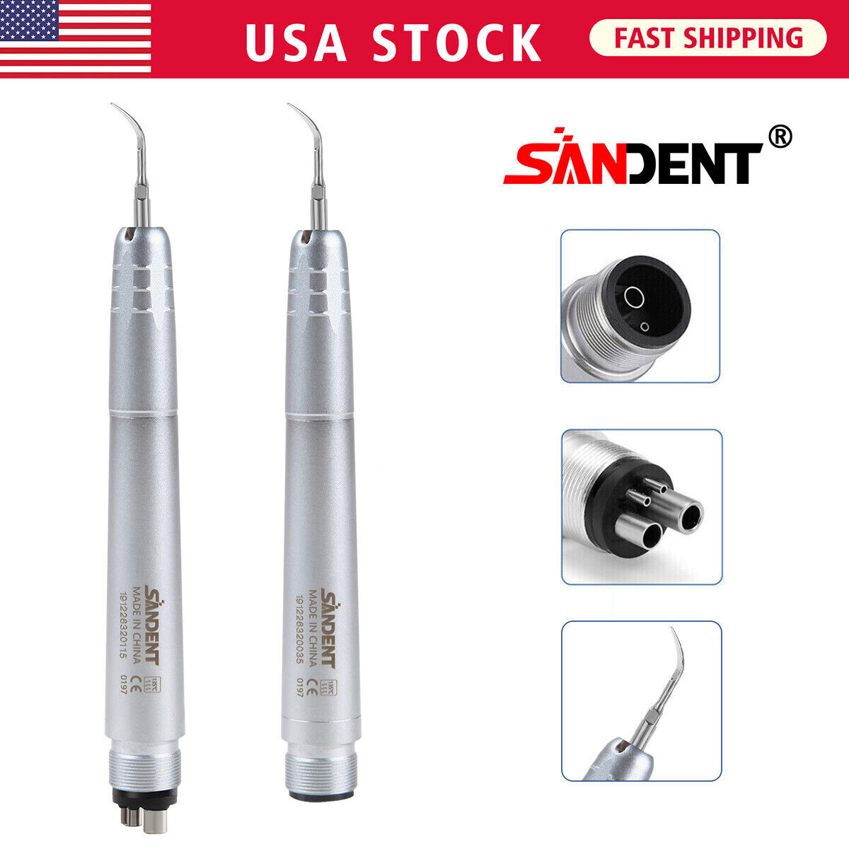 Dental Ultrasonic Air Scaler Handpiece Sonic 2/4 Hole+3 Tips Fit for KAV Scaler