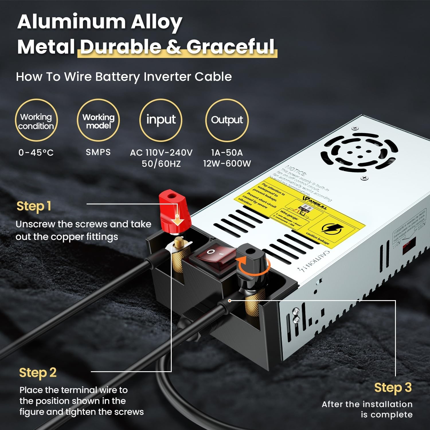 110V AC to 12V DC Converter Adapter, 50A 600W Power Supply, ON/OFF Switch, Pure