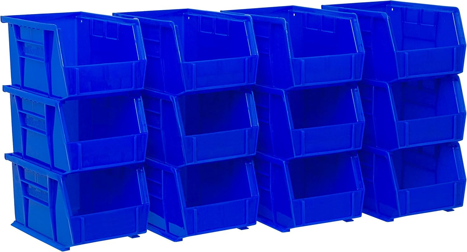 Space-Saving Stackable Plastic Storage Bins – 12-Pack, Blue, 9″x6″x5