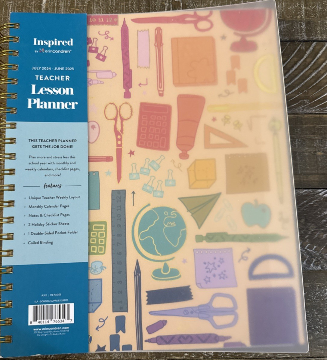Inspired By Erin Condren Teacher Lesson Planner 12 Months-Brand New-SHIPS N 24HR