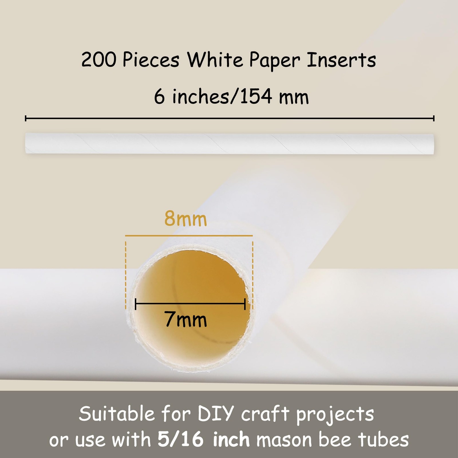 200 Pieces Bee Tube Refill Mason Bee Paper Inserts 6 Inches Bee Cardboard Tub…