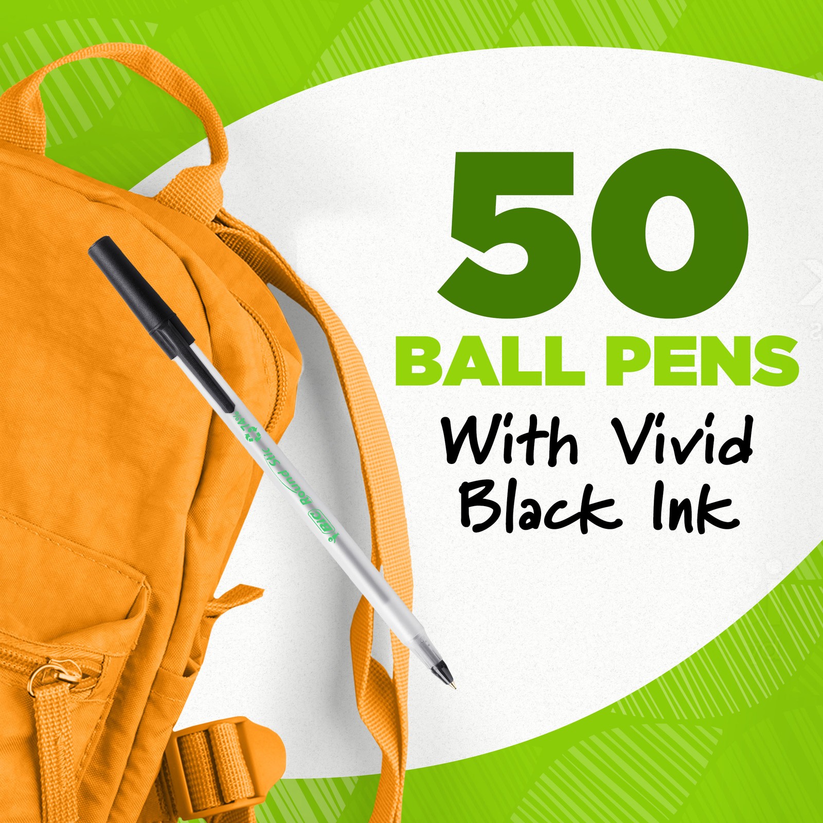 BIC Ecolutions Round Stic Ball Point Pen, Black, 1.0mm Medium Point, 50 Pack