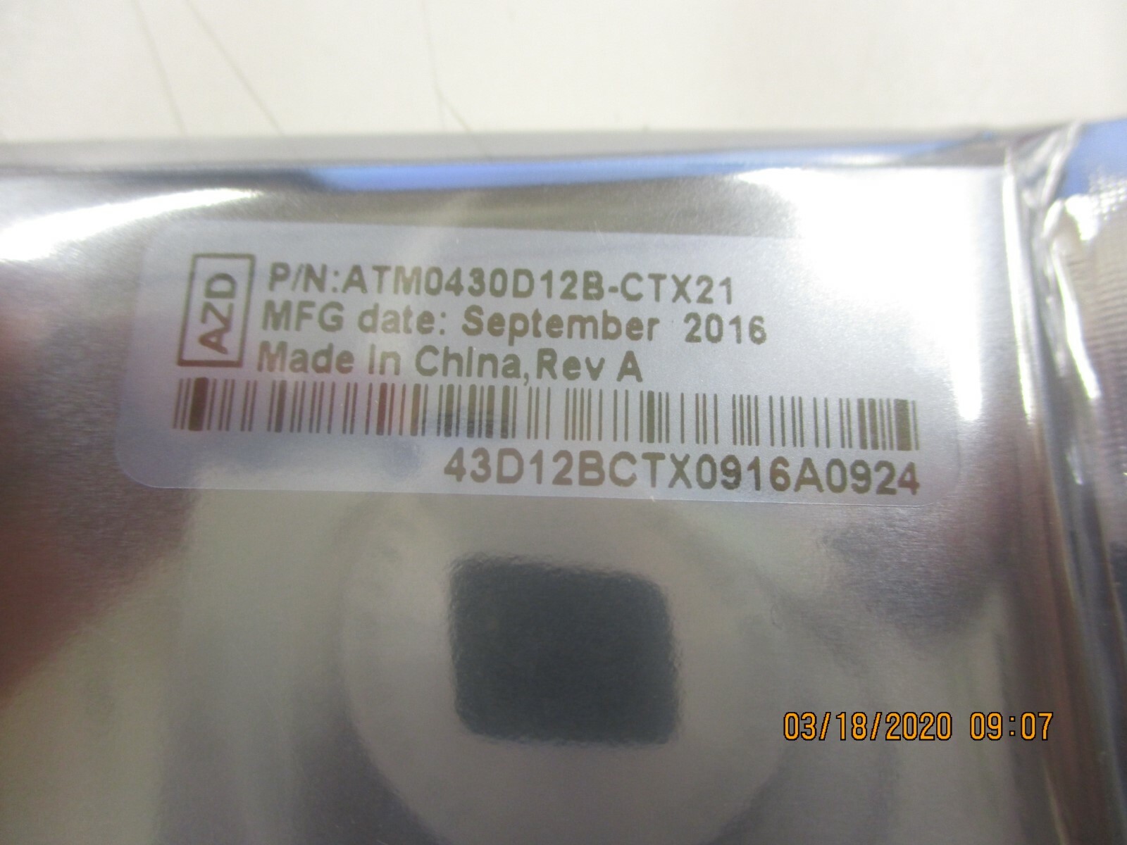 AZ DISPLAY – ATM0430D12B-CT – 4.3in TFT LCD Display,480 x 272, 720 nits, RGB