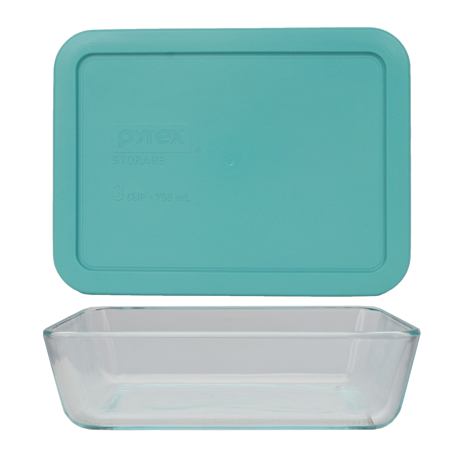 Pyrex (1) 7210 3 Cup Glass Dish & (1) 7210-PC Turquoise Lid