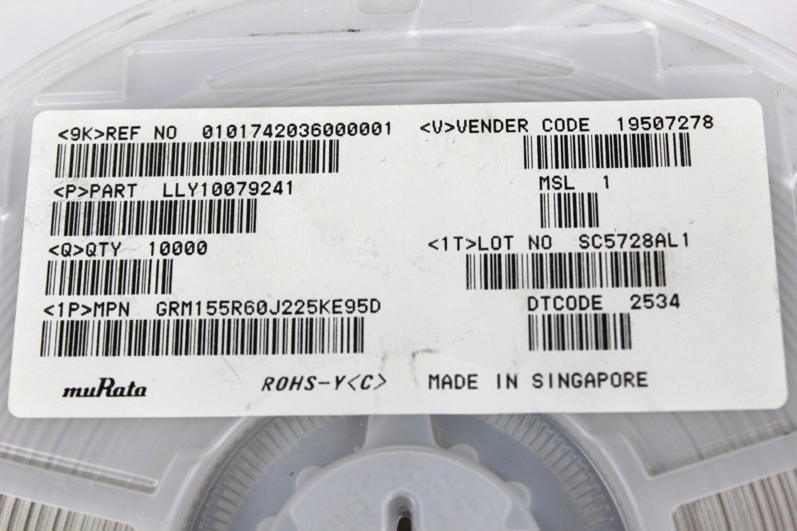 Lot of 9 reels of Murata GRM155R60J225KE95D — 2.2 µF 6.3 V X5R MLCC 0402