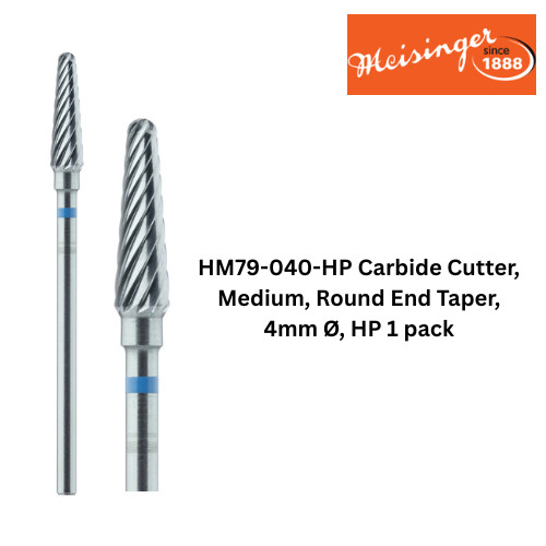 Meisinger HM79-040-HP Carbide Cutter, Medium, Round End Taper, 4mm Ø, HP 1 pack