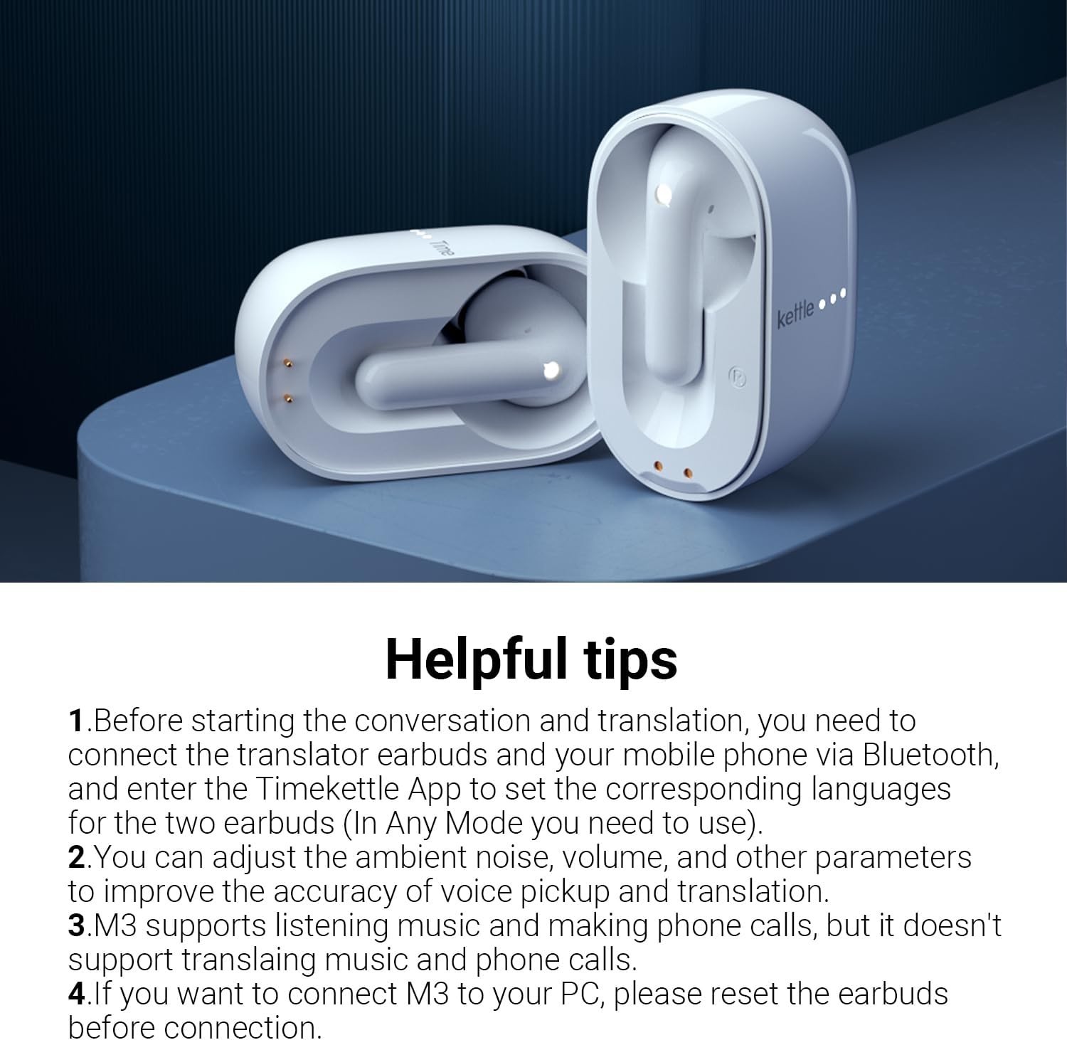 Timekettle M3 Language Translator Earbuds, Two-Way Translator Device #2374C